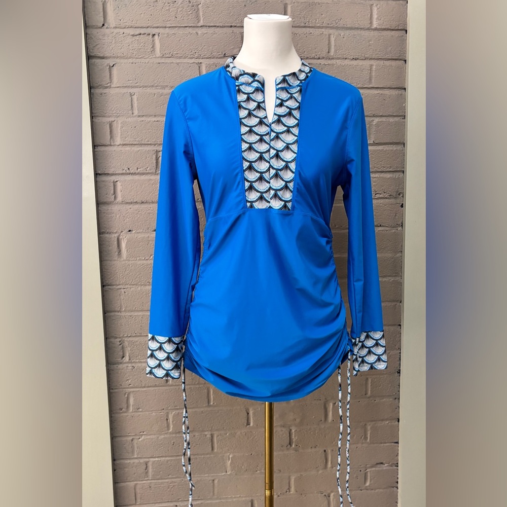 Cabana Life blue ruched side swim cover up dress L